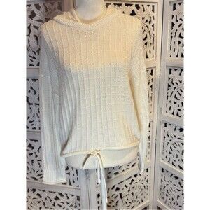 NWT Future Collective Cozy Cream Hooded Ribbed Drawstring Sweater Sz M